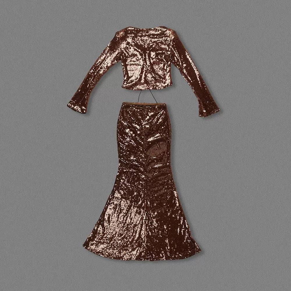 AUBELIN SEQUIN TWO PIECE SET BROWN PARTY