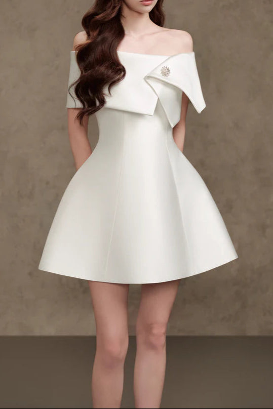 BRIANNA APRICOT SATIN ONE-SHOULDER MINI DRESS
