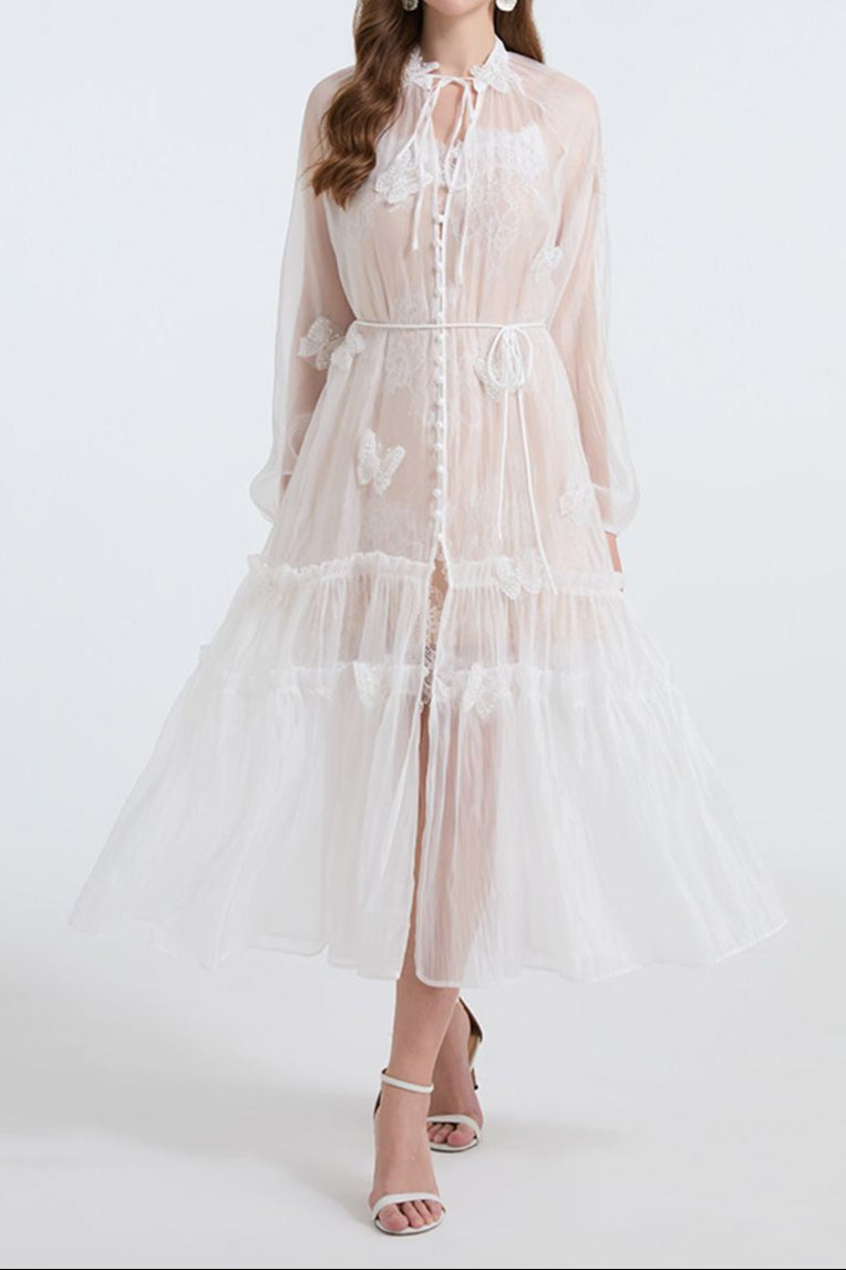 SHEER LACE MAXI DRESS, WHITE WEDDING GUEST