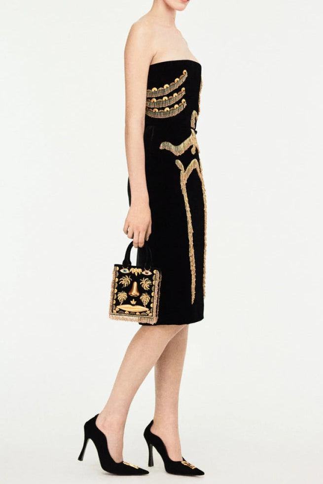 Y2K SKELETON TASSEL BUSTIER MINI DRESS BLACK