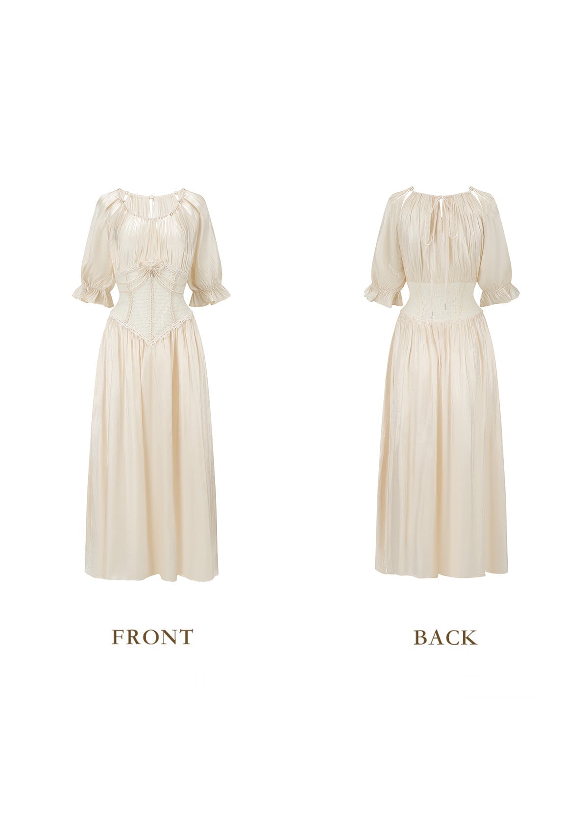 SQUARE NECK PUFF SLEEVE LACE SATIN MAXI DRESS WHITE