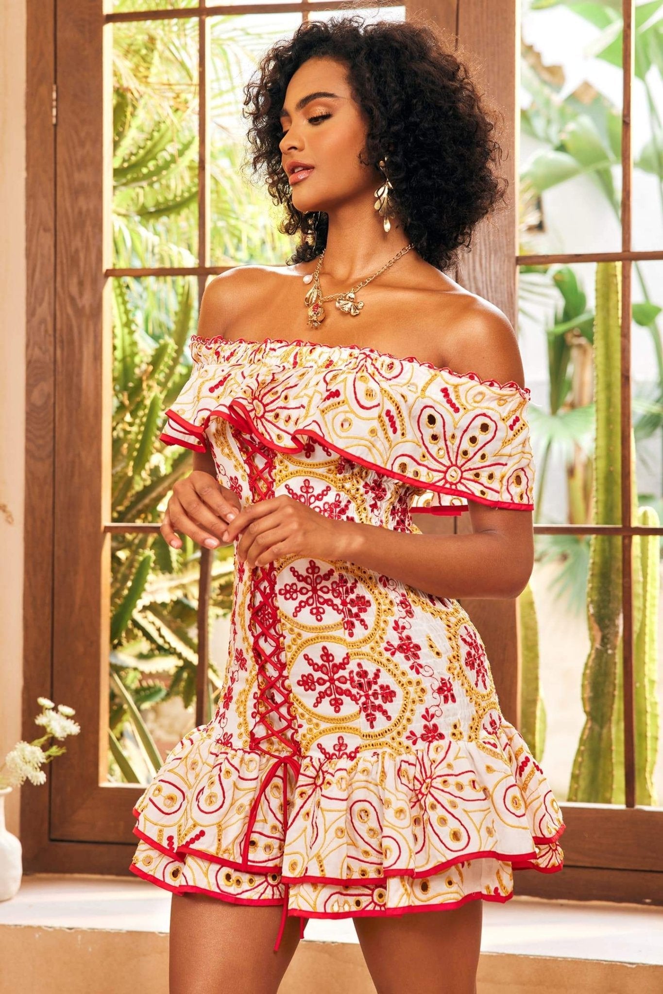 FLORAL EMBROIDERED OFF-SHOULDER MINI DRESS FOR PARTIES