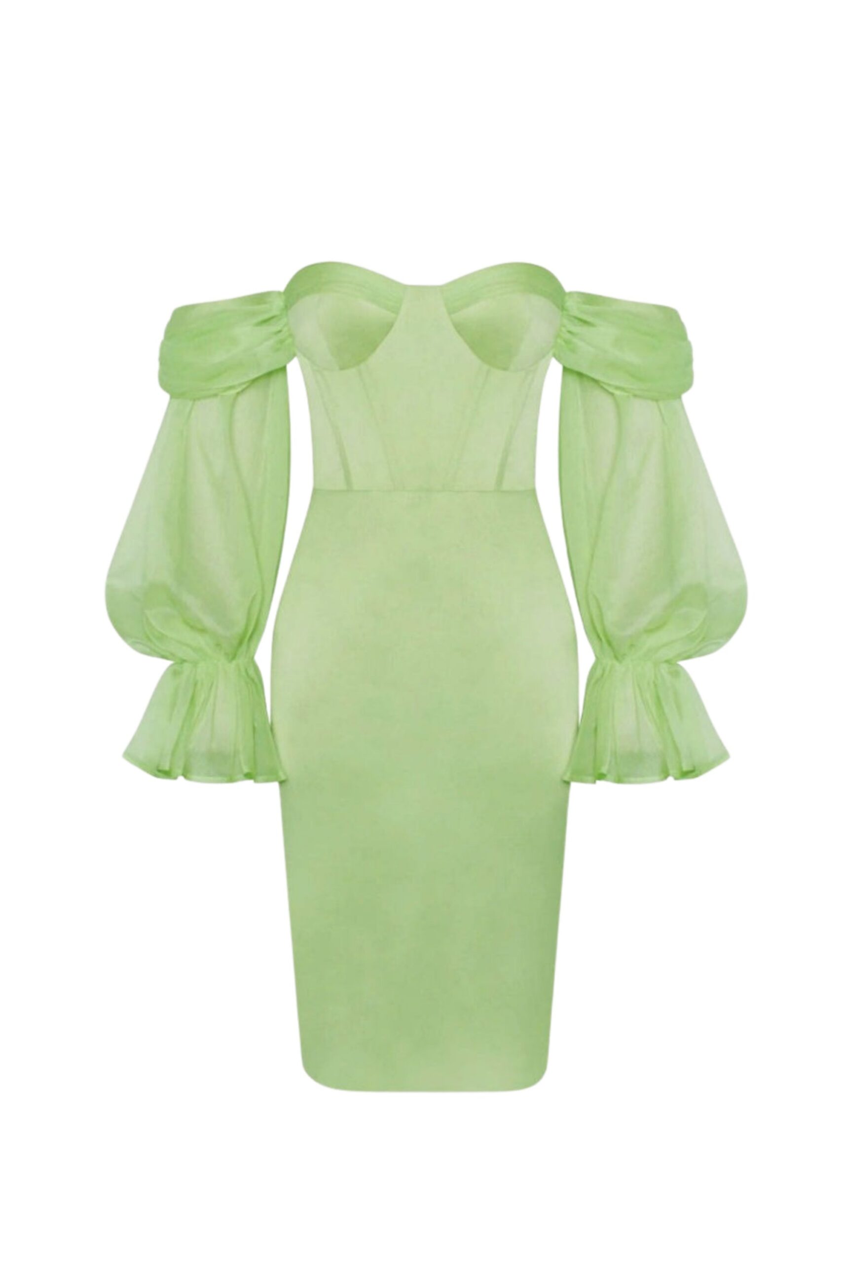 SATIN STRAPLESS PUFF SLEEVE MINT MINI DRESS
