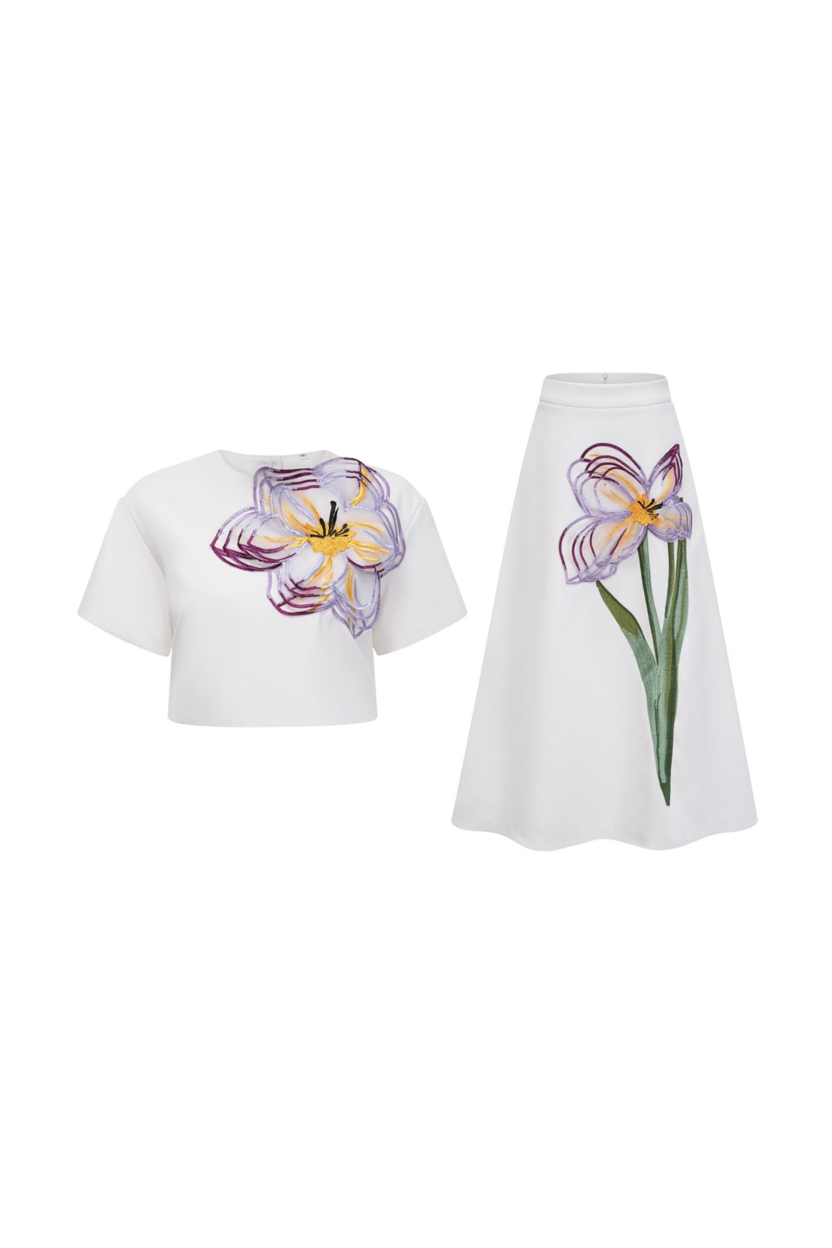 WHITE FLORAL EMBROIDERED MIDI DRESS SET