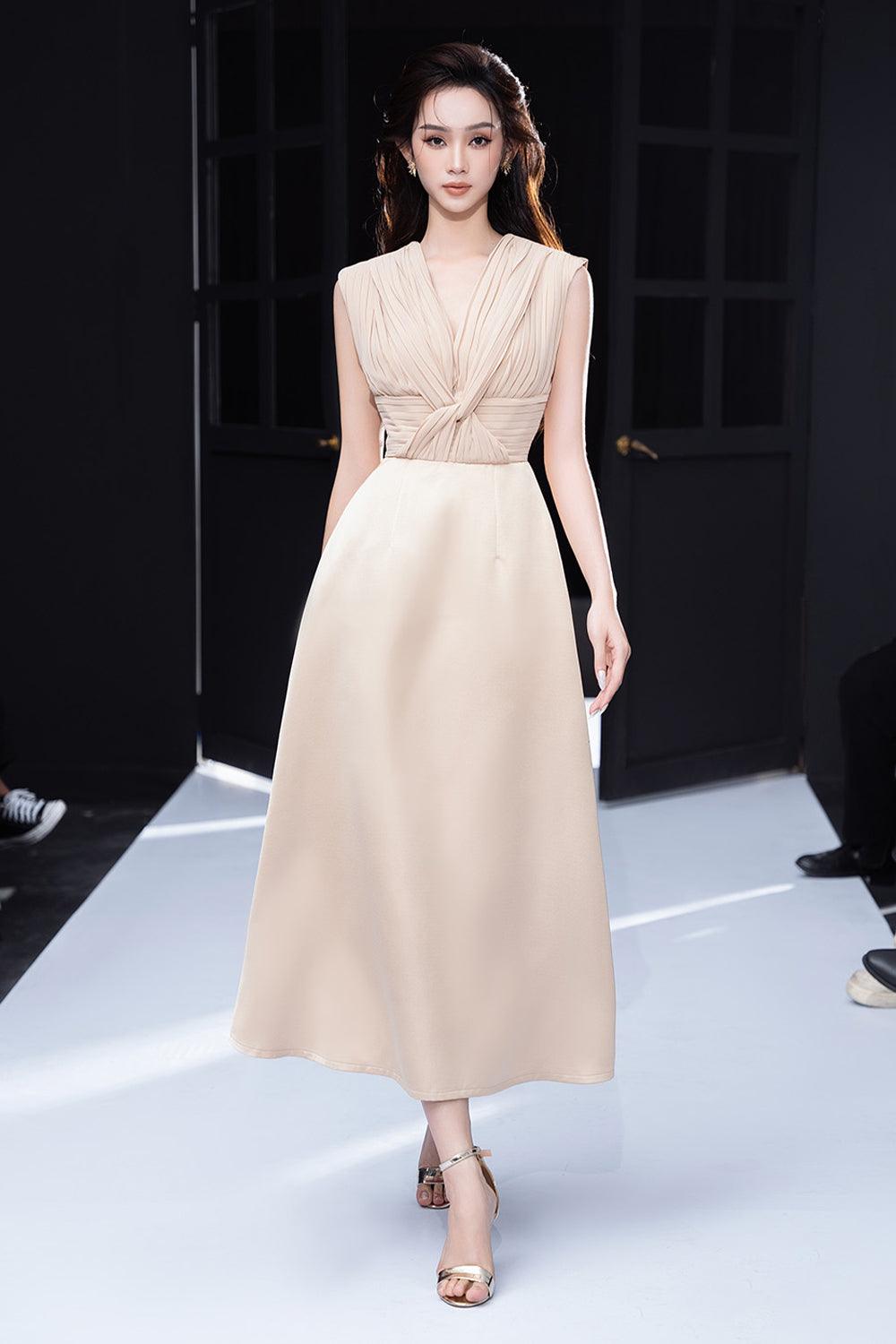 FOXY A-LINE TWISTED MIDI DRESS