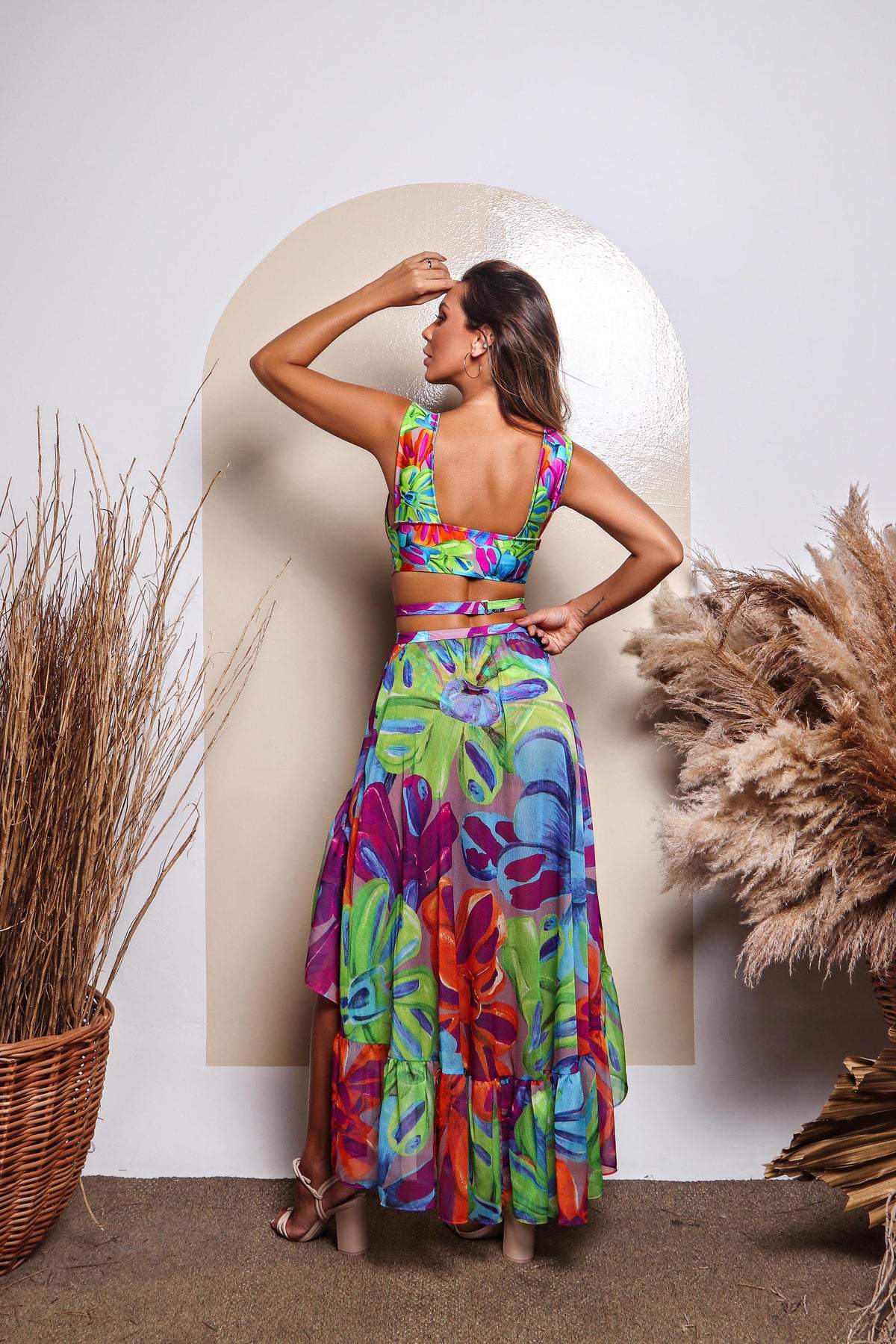 FRICA PRINTED CUT-OUT RUFFLE TWO-PIECE SWIMSET