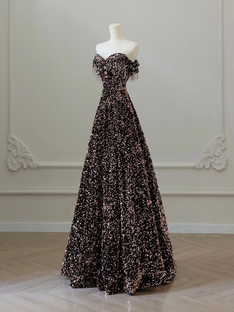 A-LINE OFF-SHOULDER SEQUIN COCKTAIL DRESS