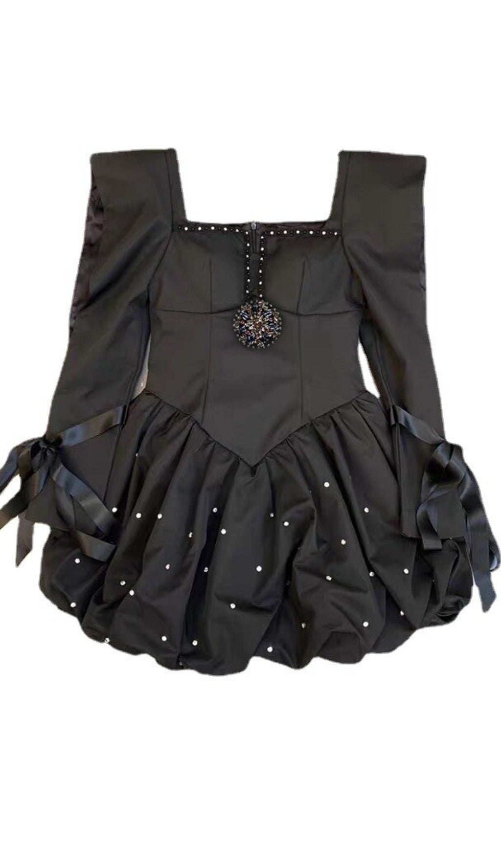RHINESTONE HEM BLACK MINI DRESS FOR PARTY