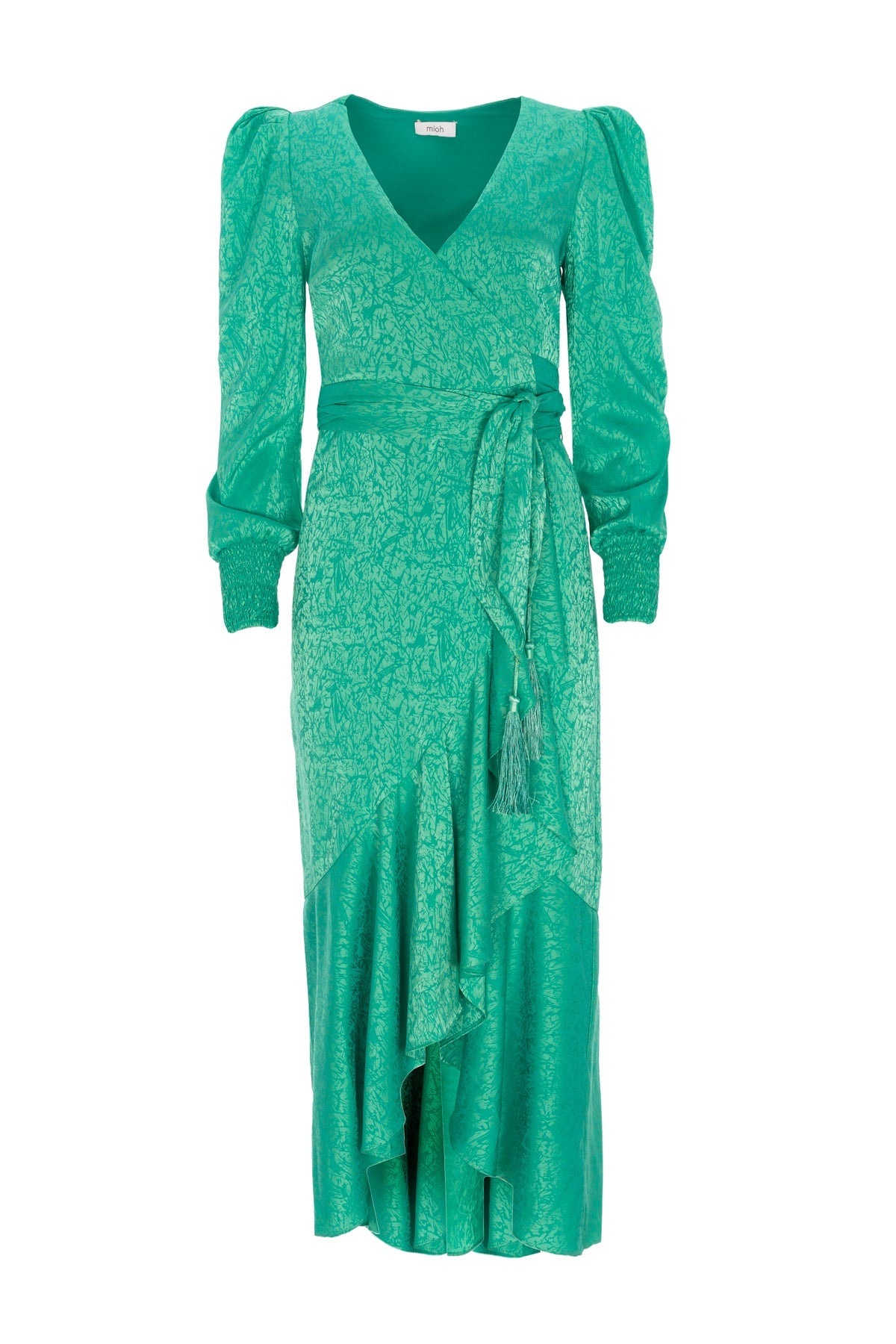 GRACE GREEN JACQUARD WRAP DRESS FOR WEDDING