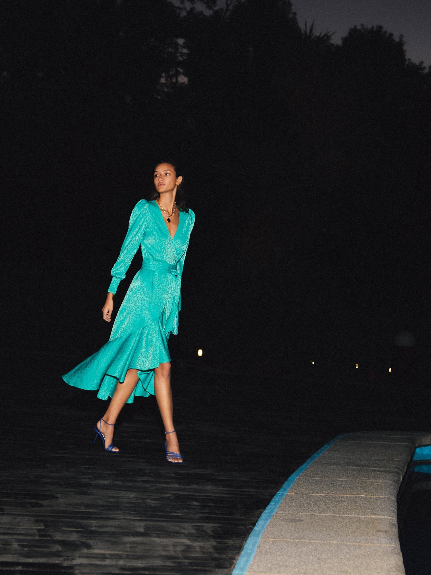GRACE GREEN JACQUARD WRAP DRESS FOR WEDDING