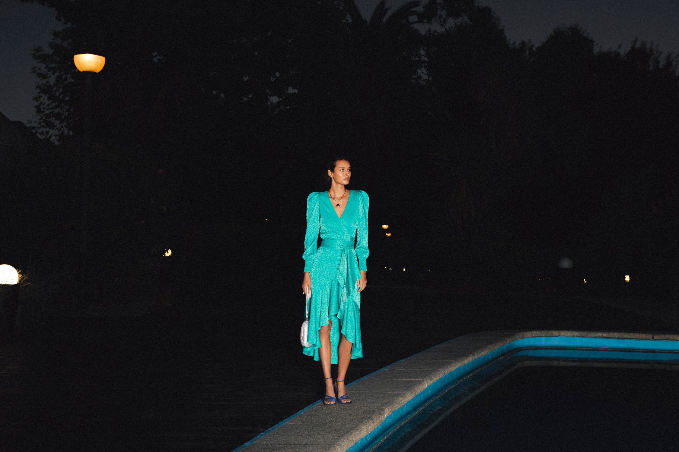 GRACE GREEN JACQUARD WRAP DRESS FOR WEDDING