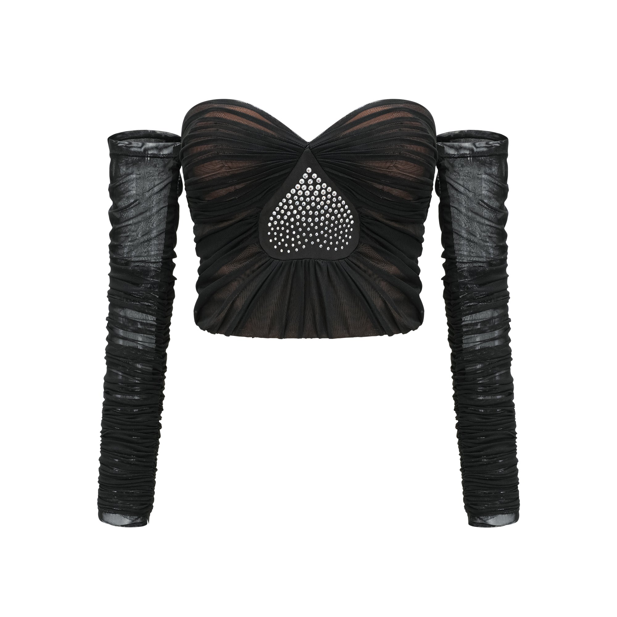 GWENONWY BLACK RUCHED MESH PARTY MATCHING SET