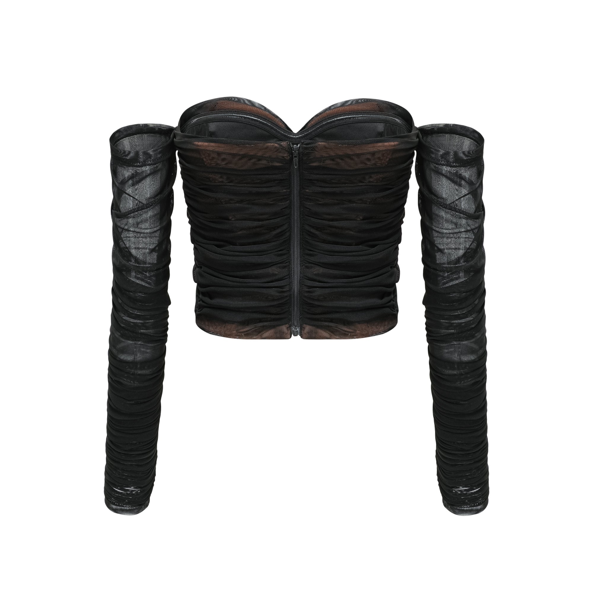 GWENONWY BLACK RUCHED MESH PARTY MATCHING SET