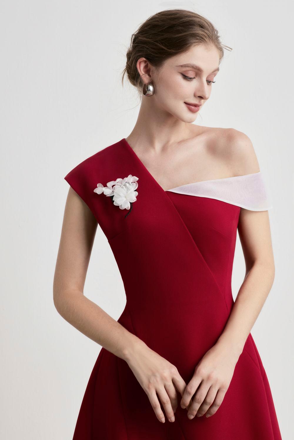 A-LINE ASYMMETRIC SLEEVE MIDI DRESS FOR PARTY