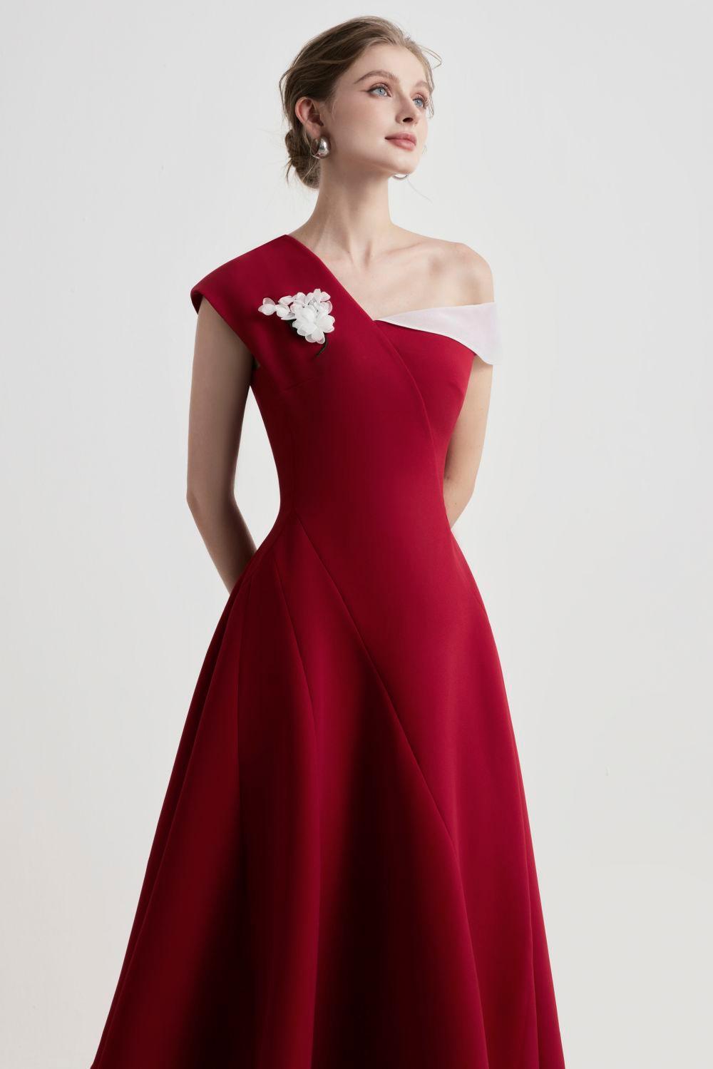 A-LINE ASYMMETRIC SLEEVE MIDI DRESS FOR PARTY