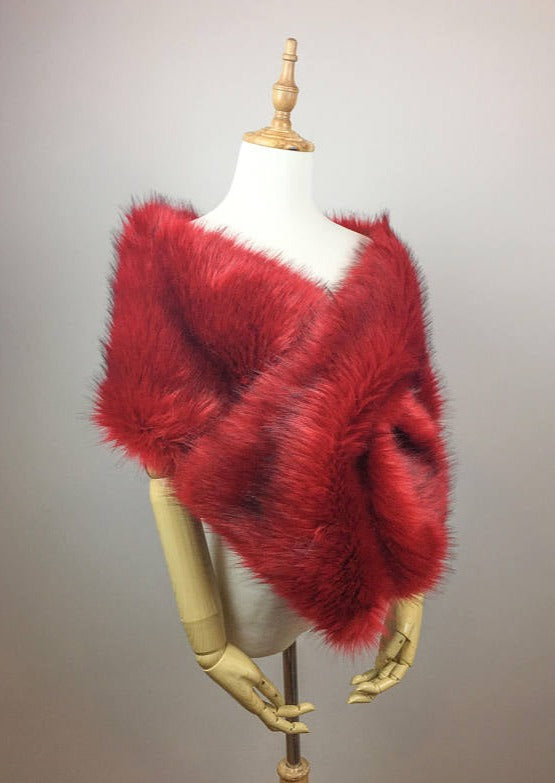 HULDA WINE RED FUR SHAWL - EVENING WRAP