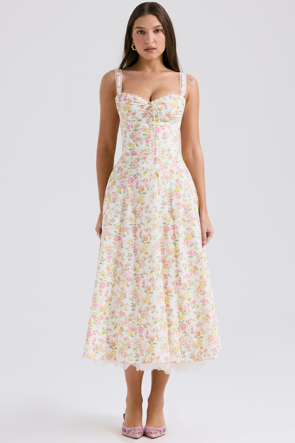 IVORY MEADOW PRINT BUSTIER SUNDRESS SUMMER