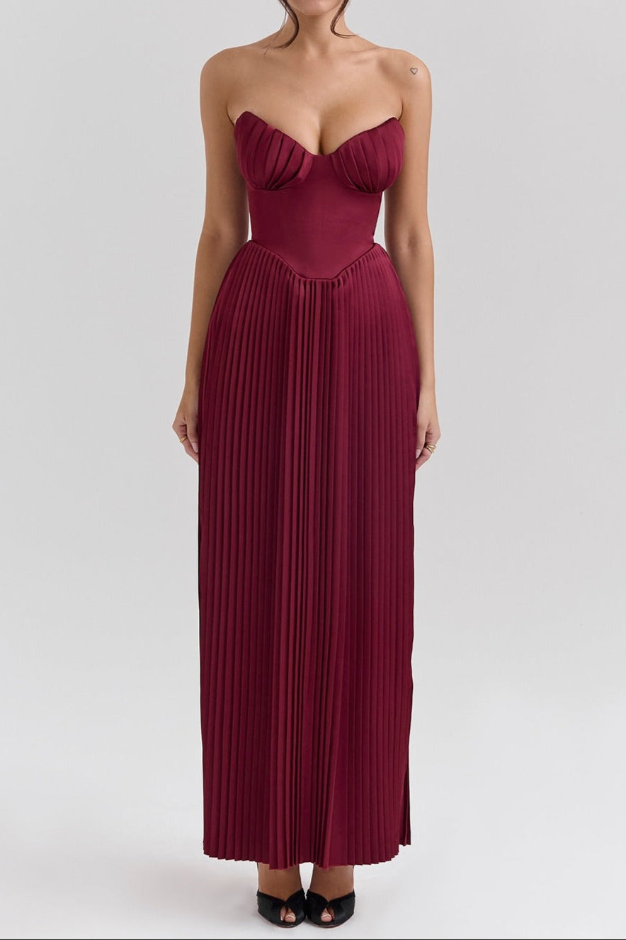 image_2 PLEATED SLIM TUBE MAXI DRESS FOR PARTY