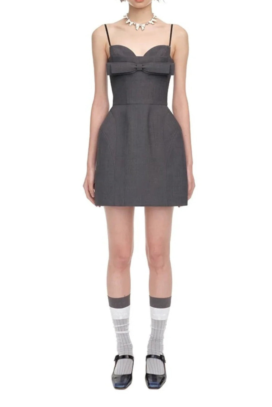 ARABELA BOW MINI DRESS GREY COCKTAIL PARTY