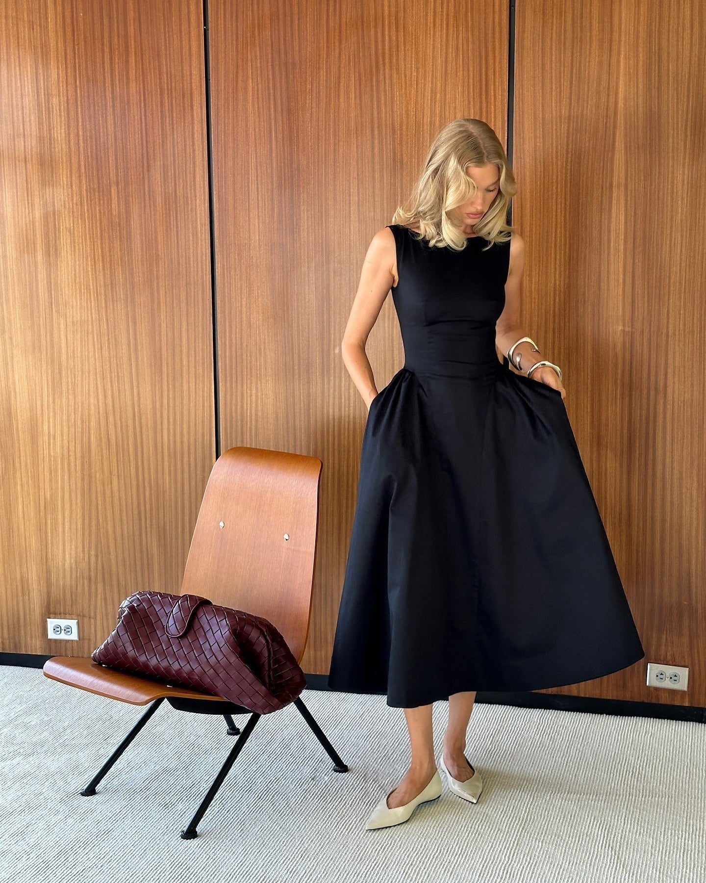 STRETCH SATEEN MIDI DRESS BLACK OCCASION