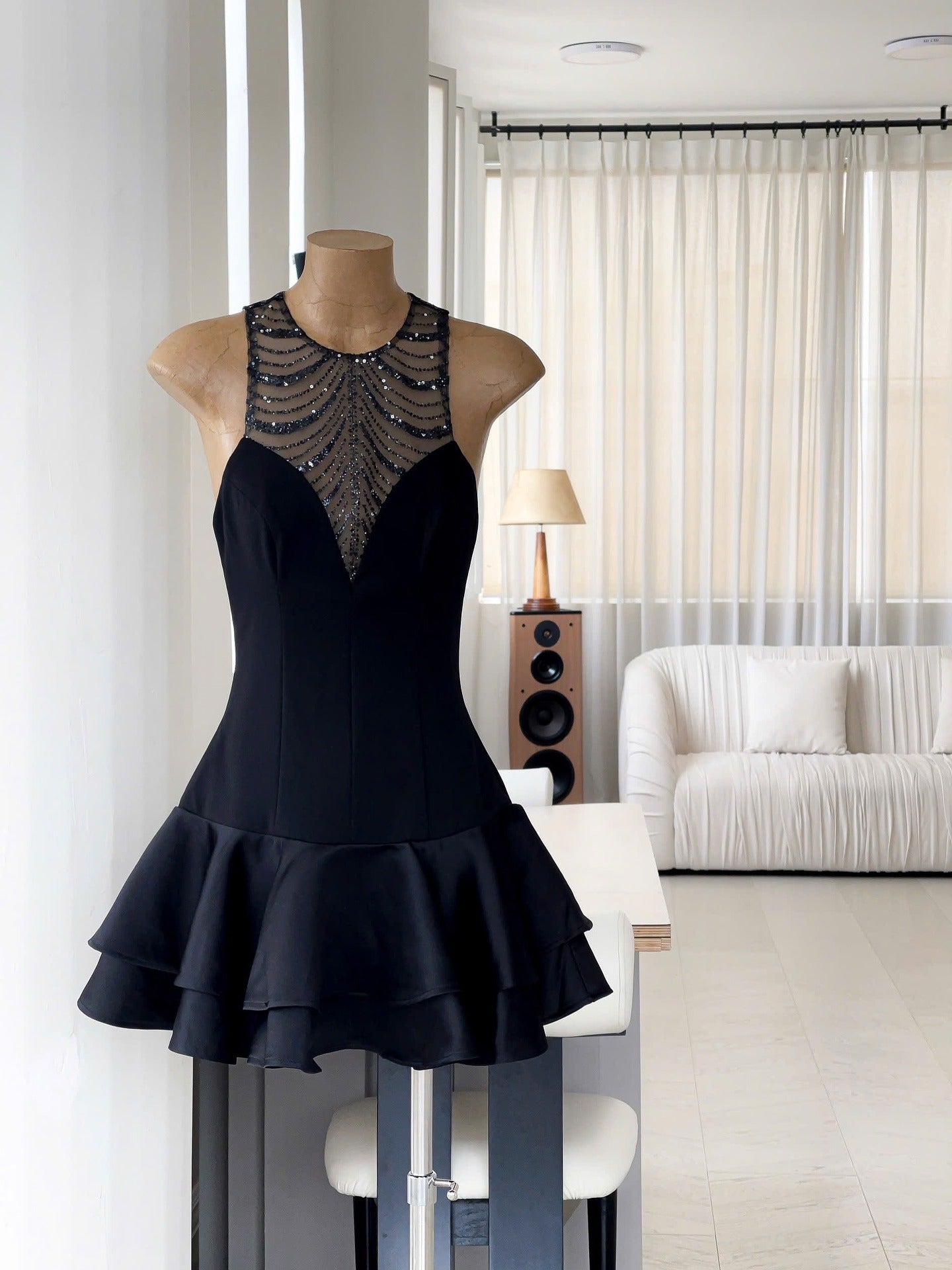 JESSICA SEQUIN TULLE MINI DRESS BLACK