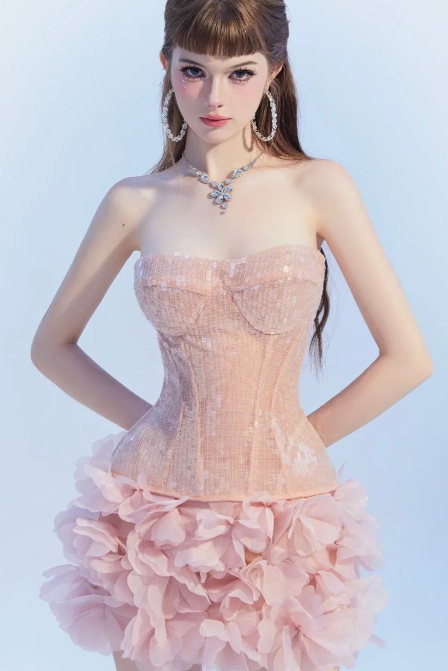 STRAPLESS PINK CORSET MINI DRESS FOR PARTY