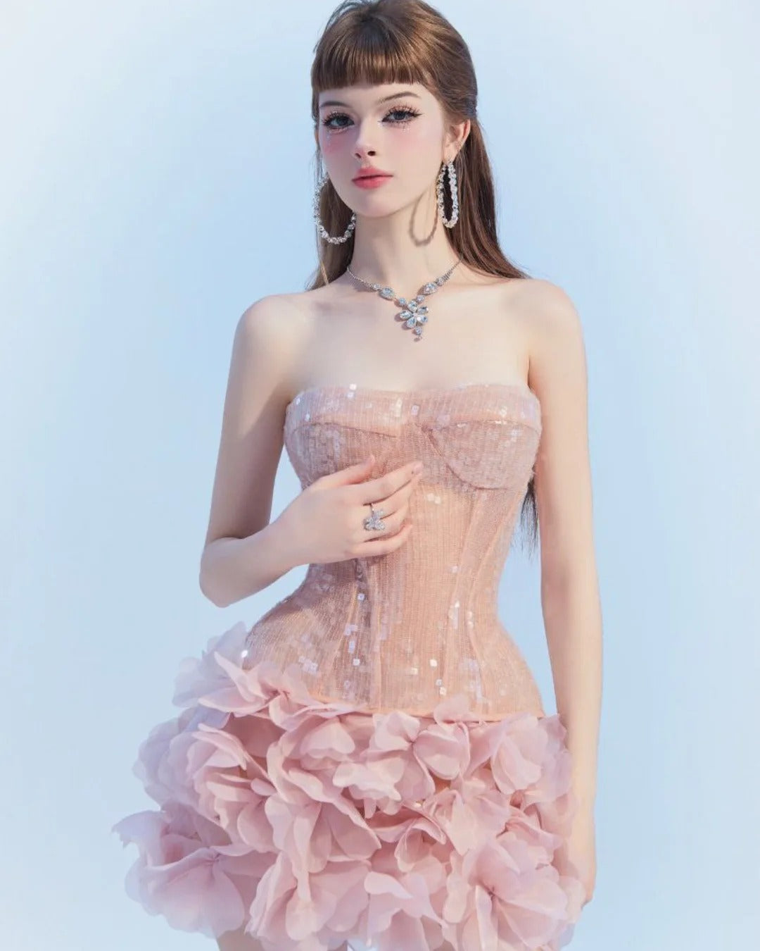 STRAPLESS PINK CORSET MINI DRESS FOR PARTY