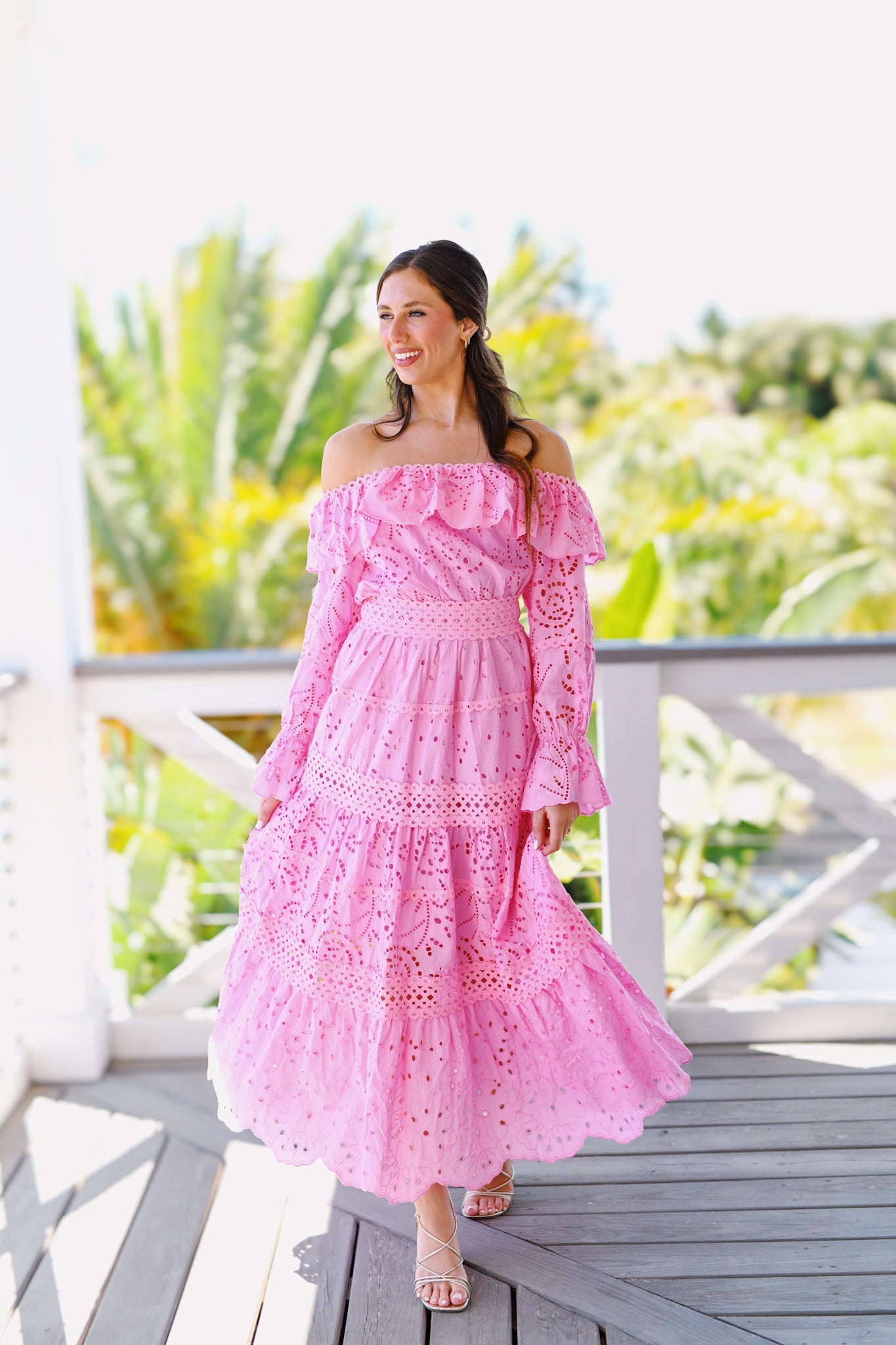 ALLISON OFF-SHOULDER LACE DRESS - PINK