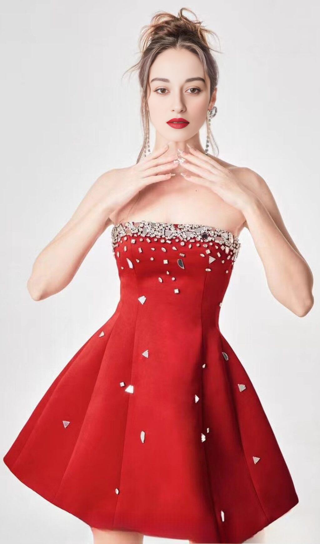 image_43704_fae3d58f-8559-4973-8dbe-724914bca14c RED CRYSTAL EMBELLISHED STRAPLESS MINI PARTY DRESS