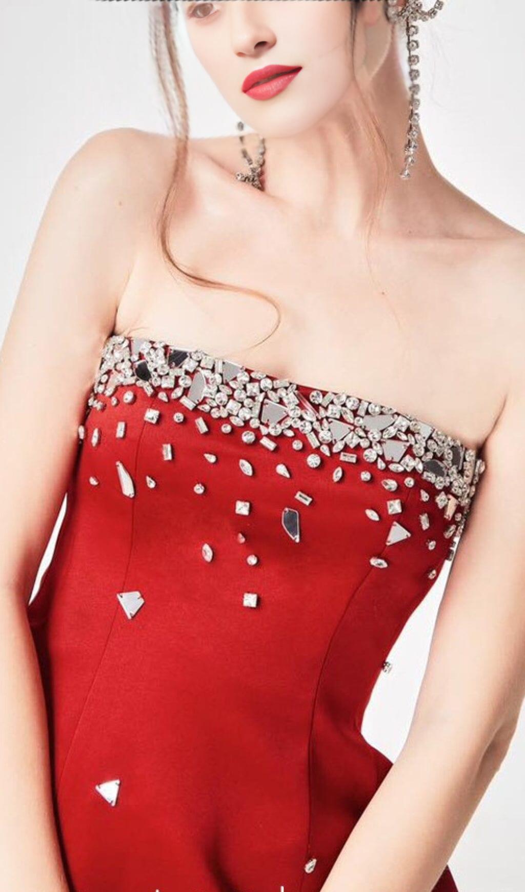 image_43707_aabc3691-a9ff-4192-b207-e23a924551fd RED CRYSTAL EMBELLISHED STRAPLESS MINI PARTY DRESS
