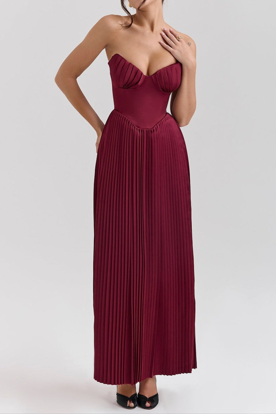 PLEATED SLIM TUBE MAXI DRESS FOR PARTY