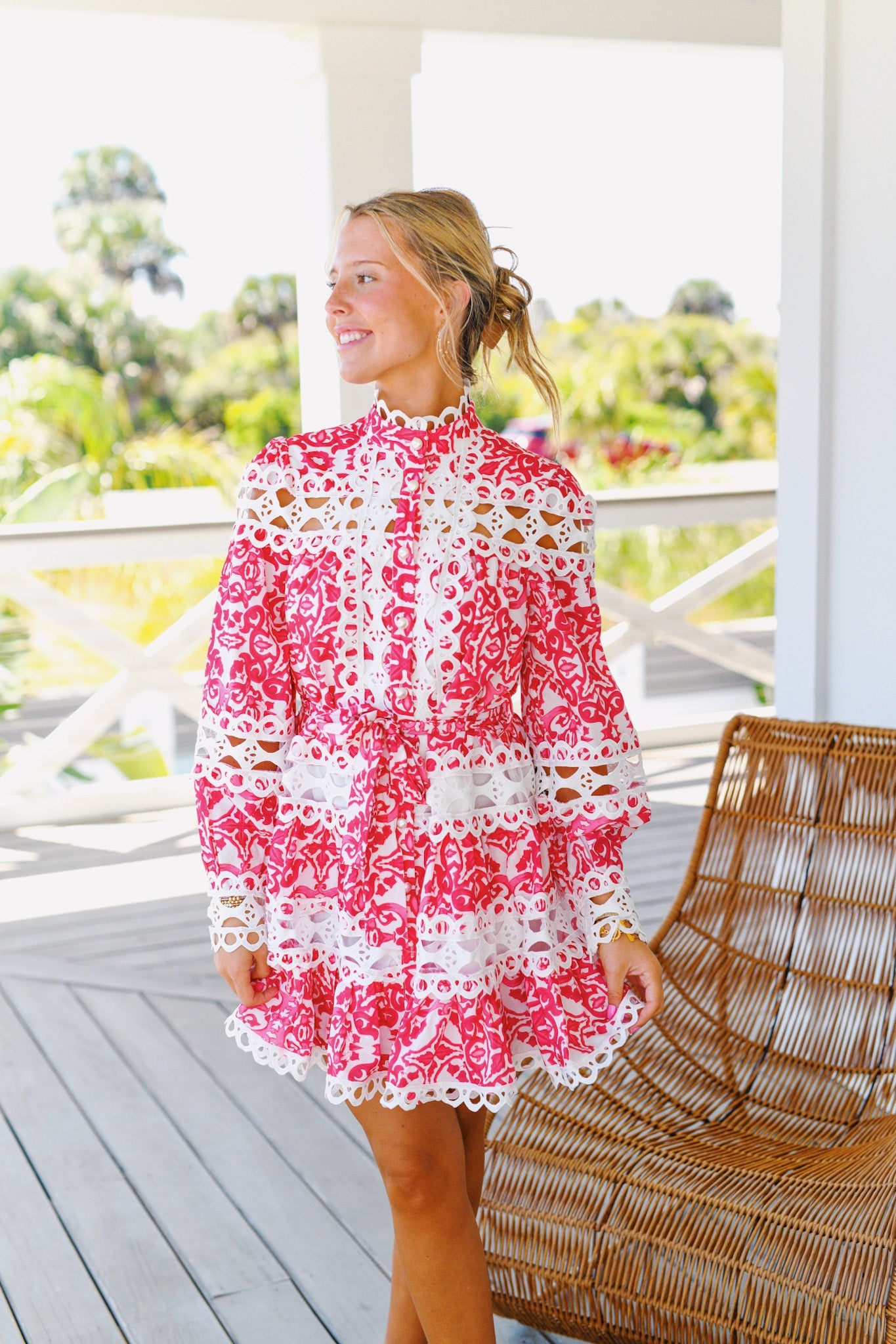 FUSCHIA GRACIE LONG SLEEVE HEM DRESS - WHITE
