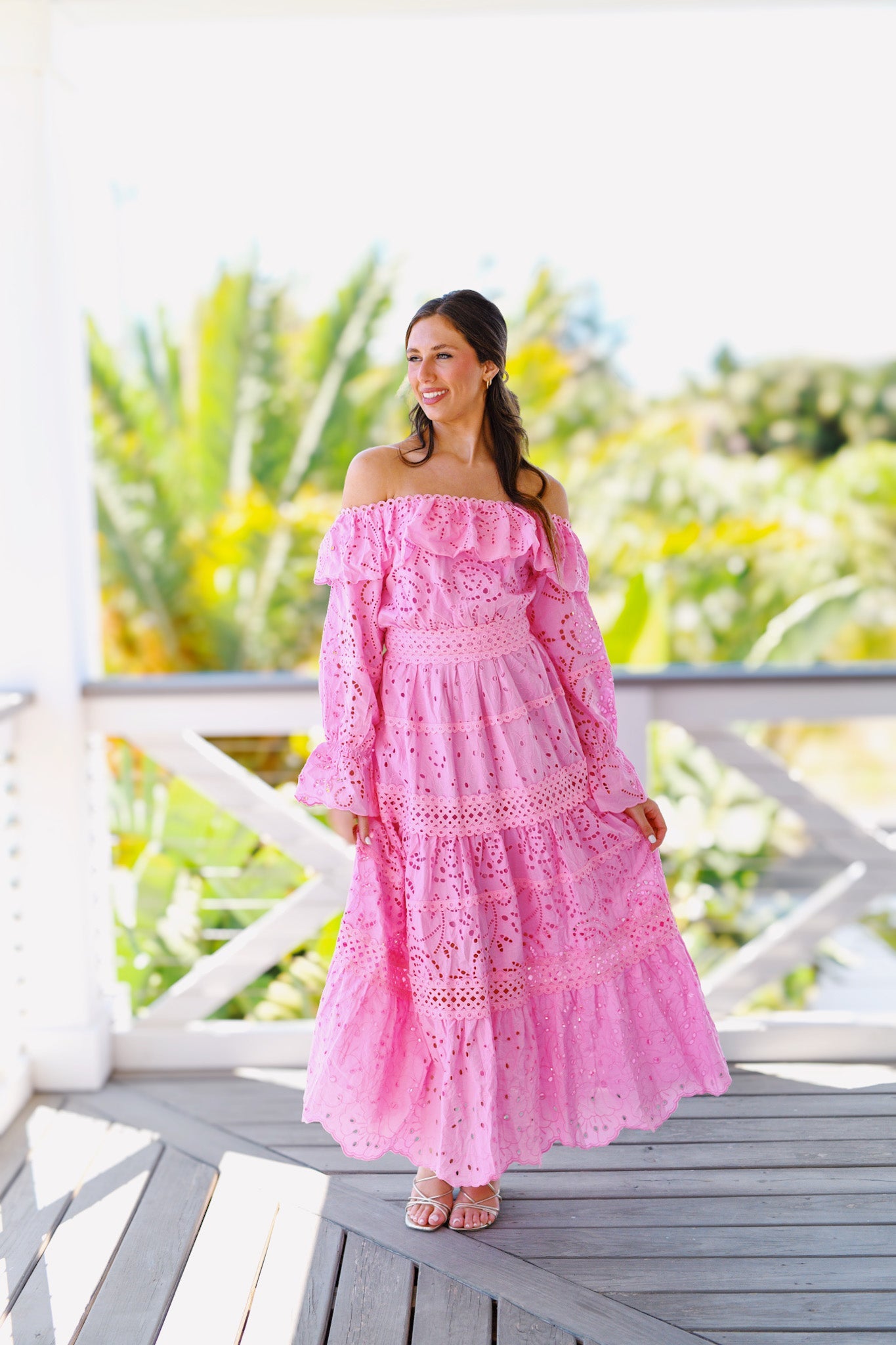 ALLISON OFF-SHOULDER LACE DRESS - PINK