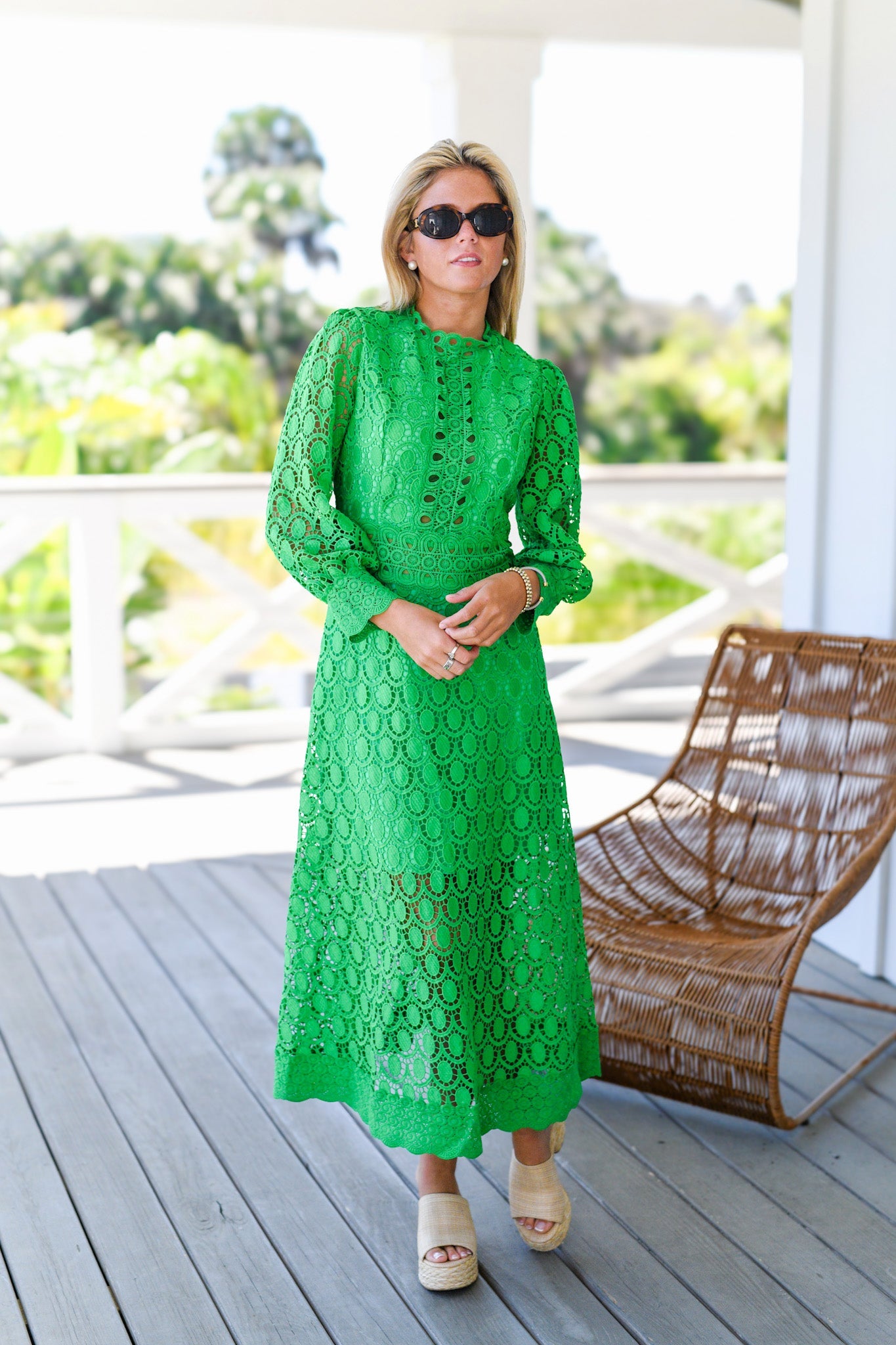 ANNABLE EYELET MIDI DRESS IN KELLY GREEN