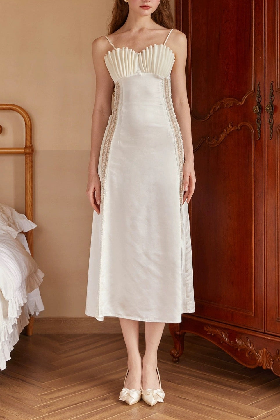 image_a7e96c44-5f8c-4cc5-ba56-6f170aa017a0 MARJORIE WHITE SATIN PLEATED MIDI DRESS