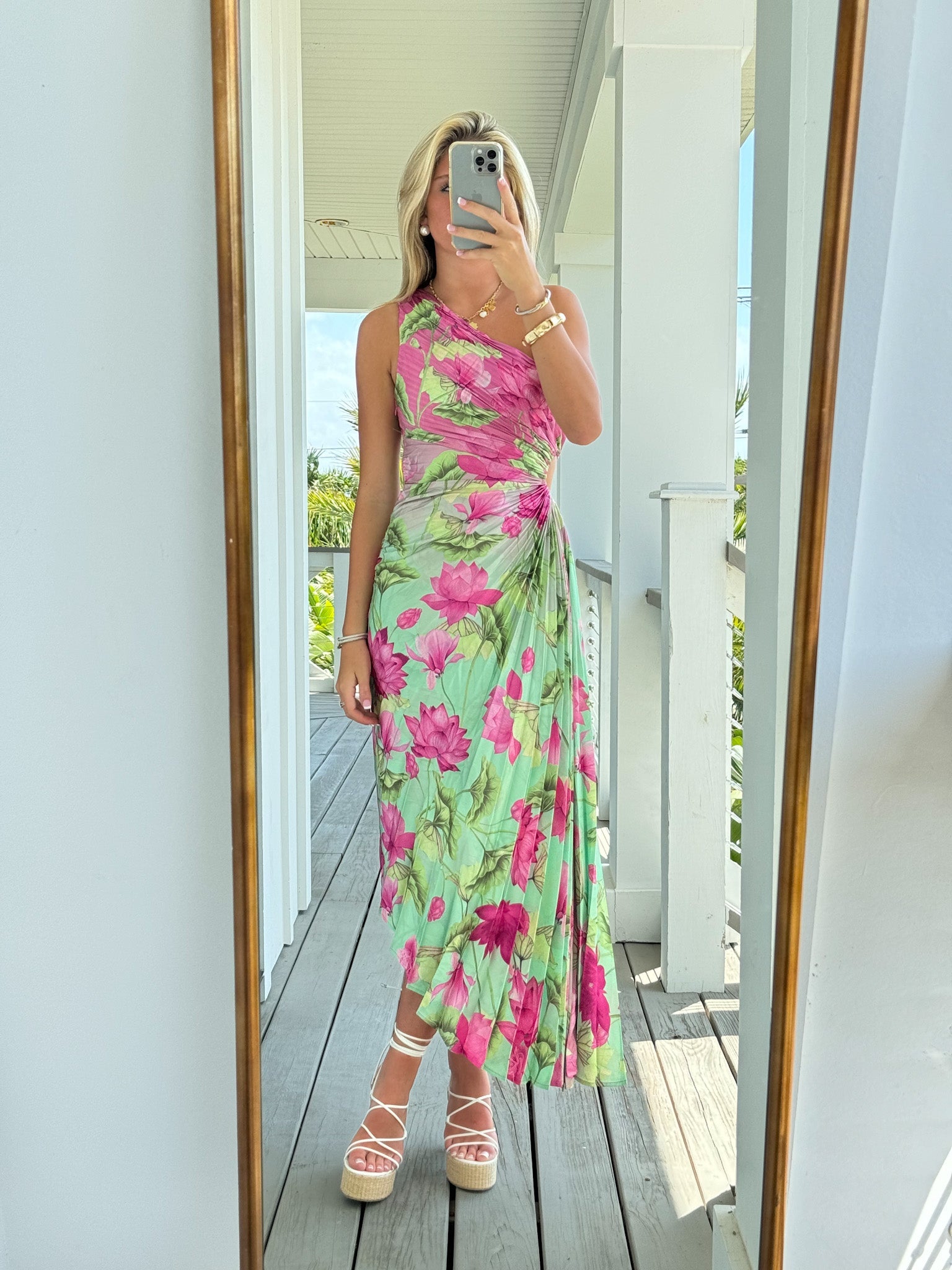 BROOKE LOTUS PLEATED DRESS - PINK LIME