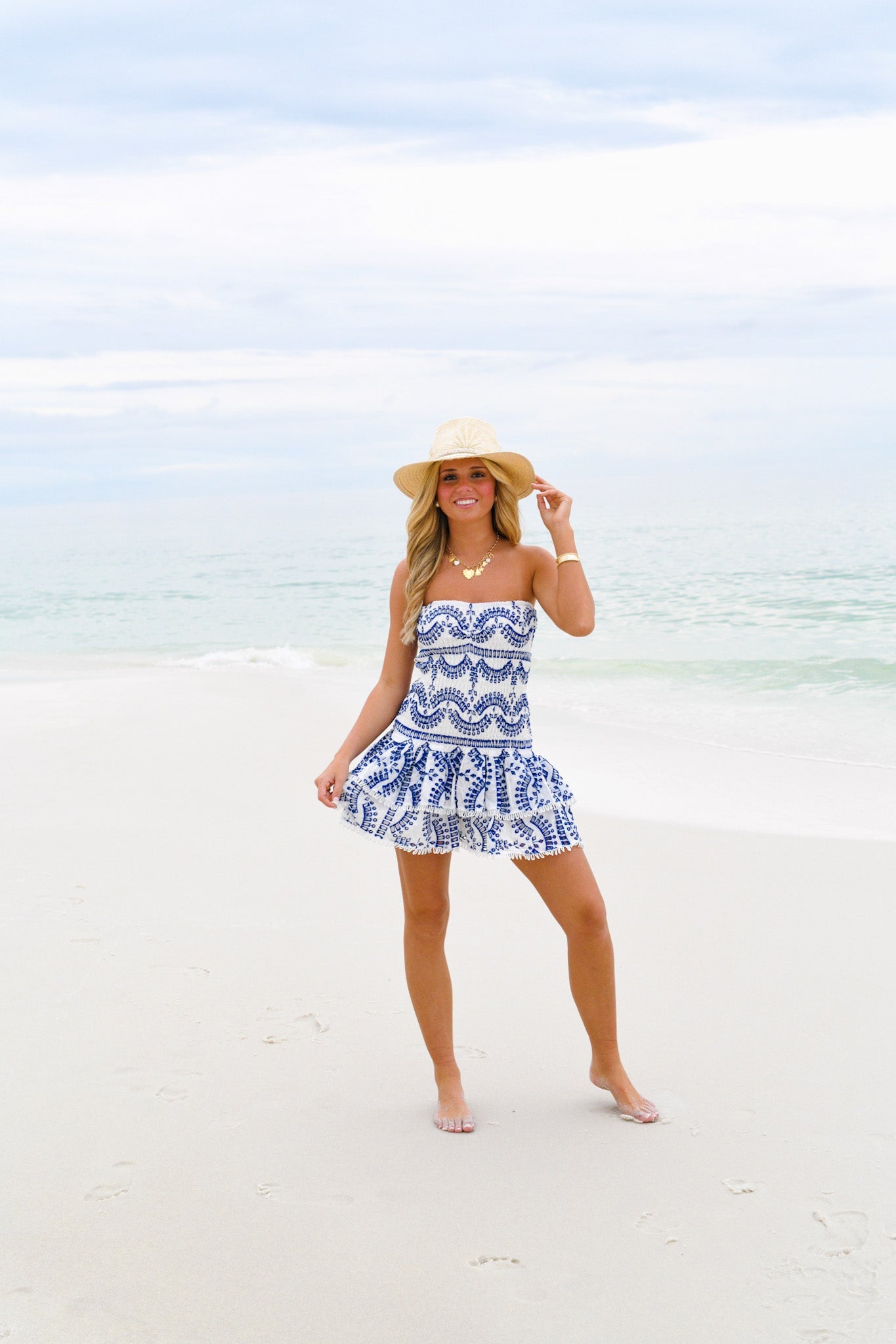 AVERY STRAPLESS DRESS - BLUE WHITE STRIPE PARTY