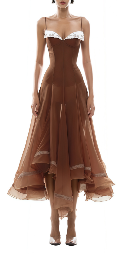 xaviera Rust Asymmetrical Midi Dress in Brown xaviera Rust Asymmetrical Midi Dress in Brown
