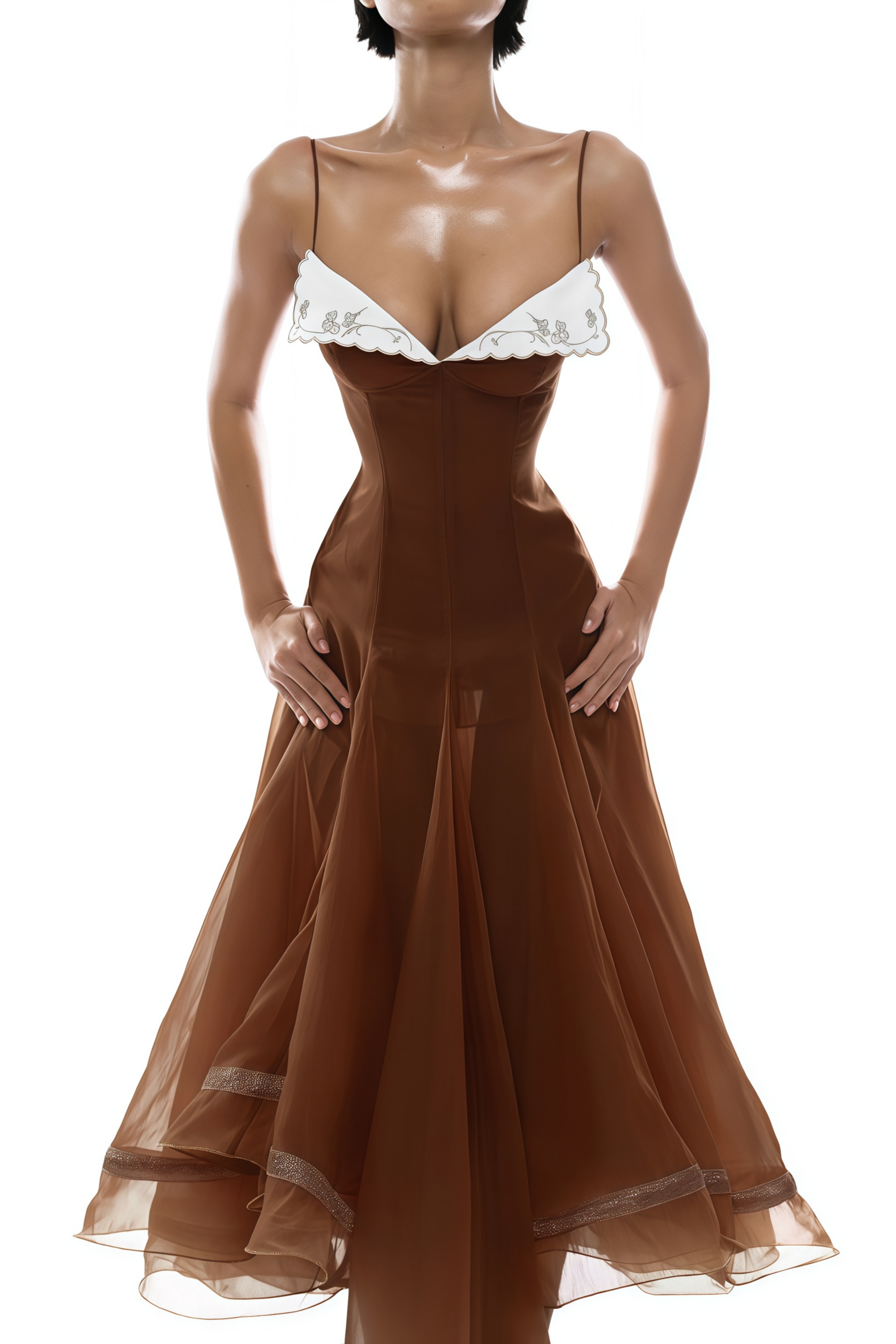 XAVIERA RUST ASYMMETRICAL MIDI DRESS BROWN