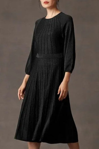 KNITTED BLACK METALLIC MIDI DRESS FOR EVENING