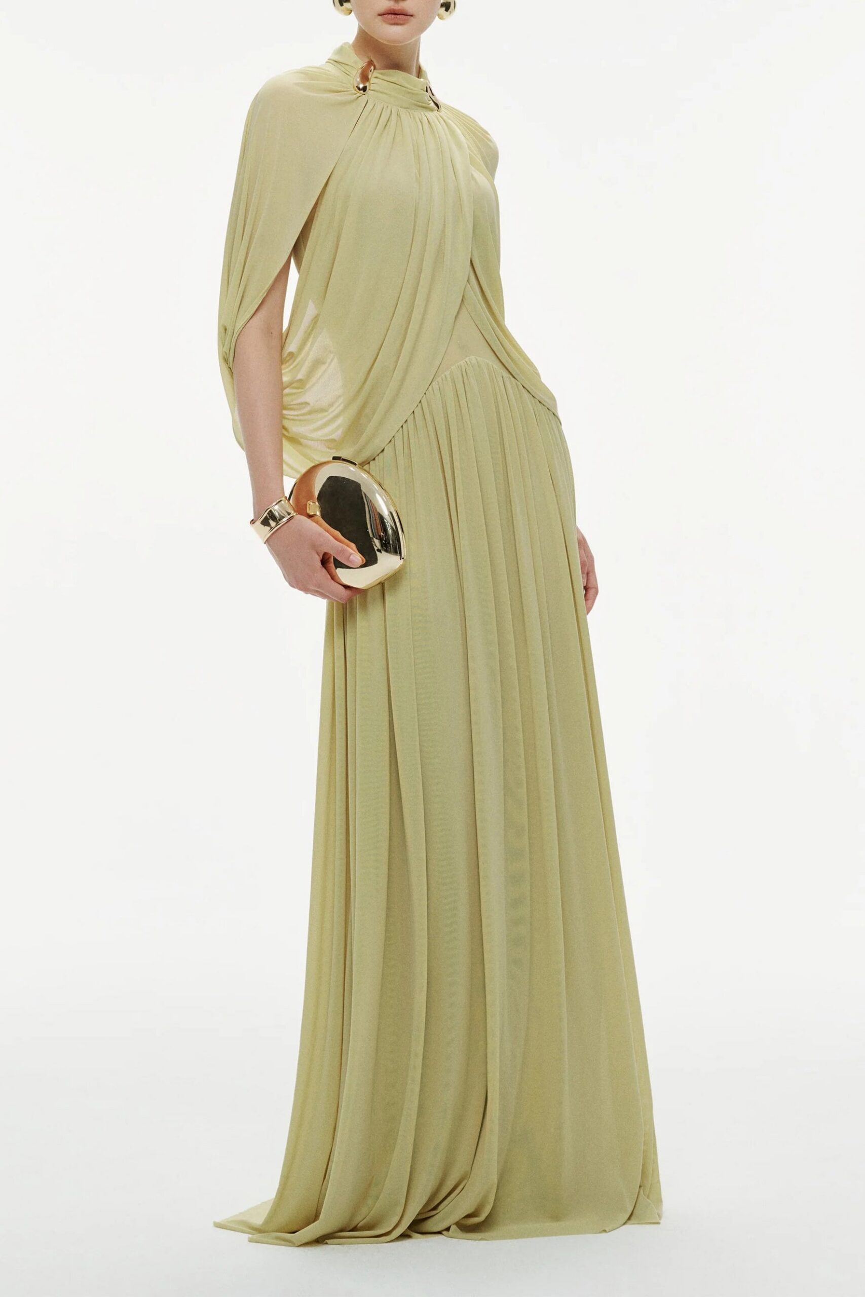 LEONA GREEN DRAPED CAPE MAXI DRESS