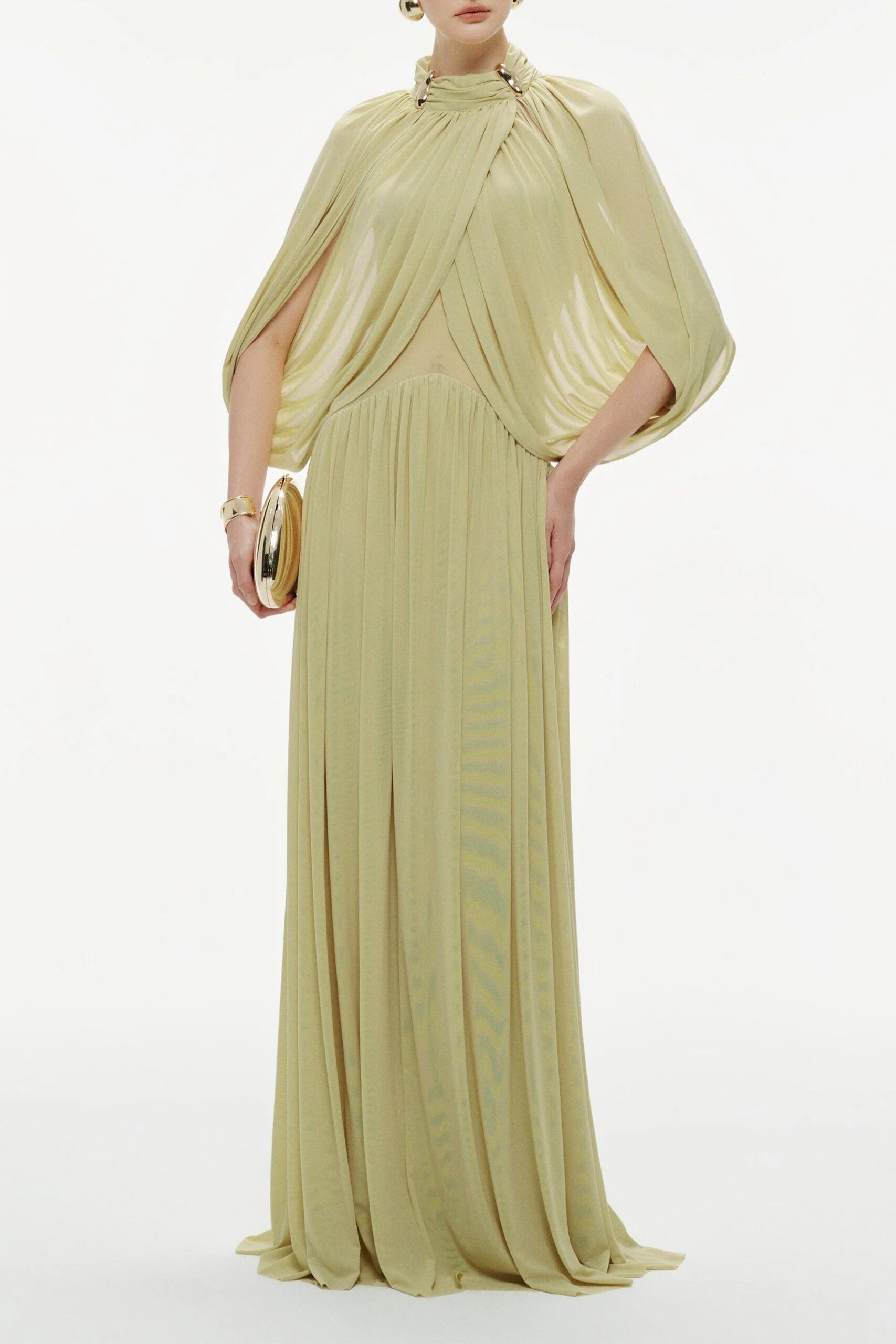 LEONA GREEN DRAPED CAPE MAXI DRESS