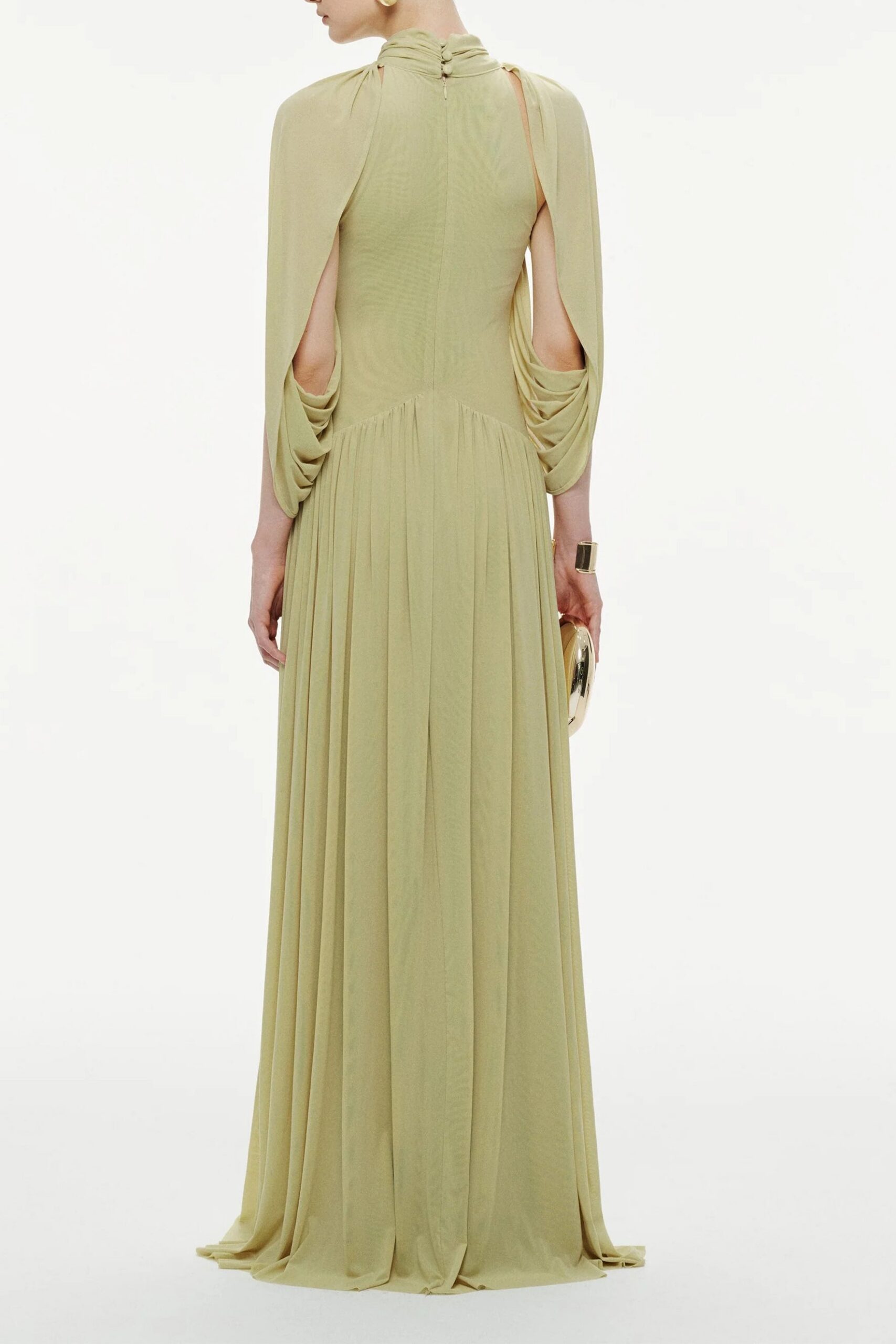 LEONA GREEN DRAPED CAPE MAXI DRESS