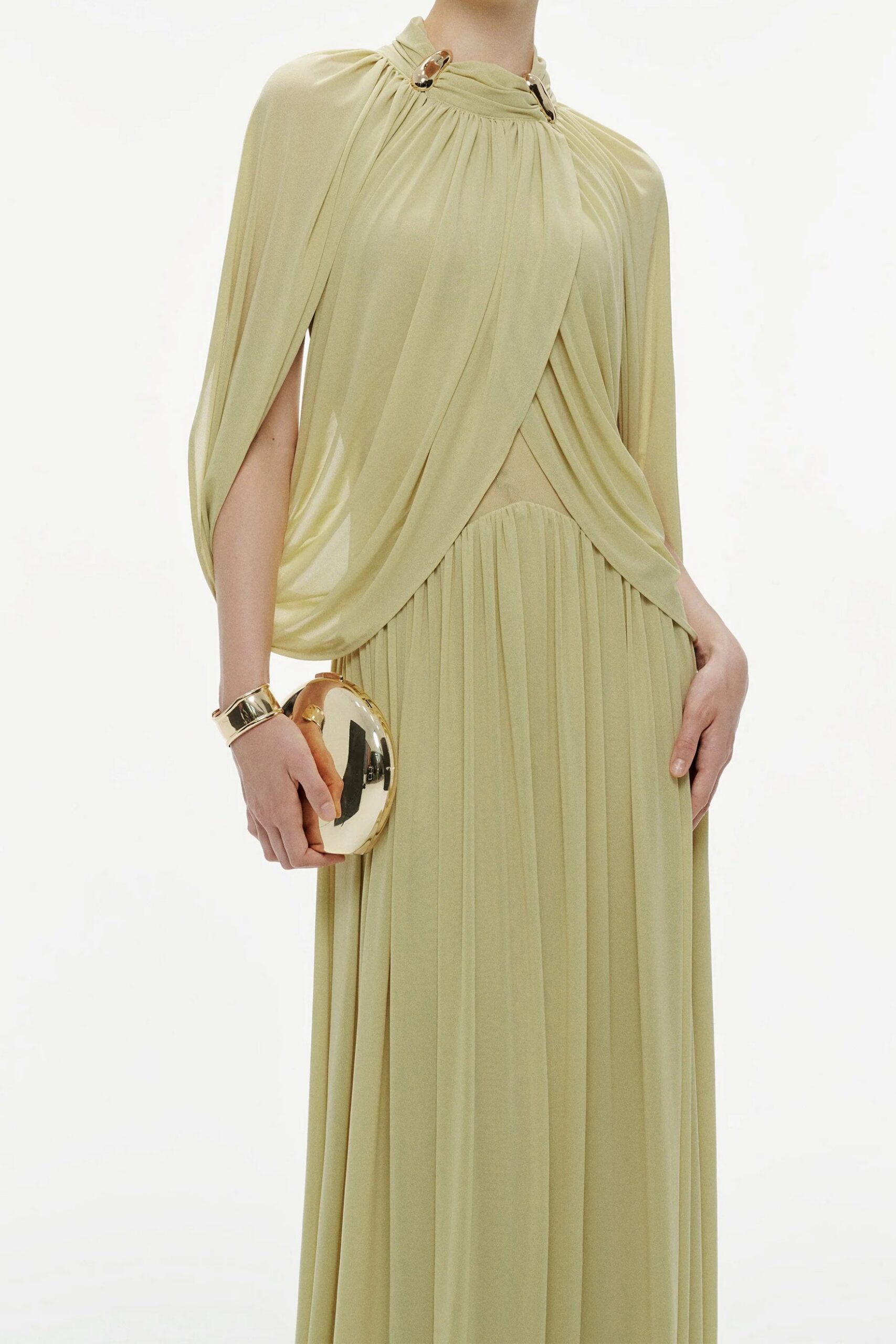 LEONA GREEN DRAPED CAPE MAXI DRESS
