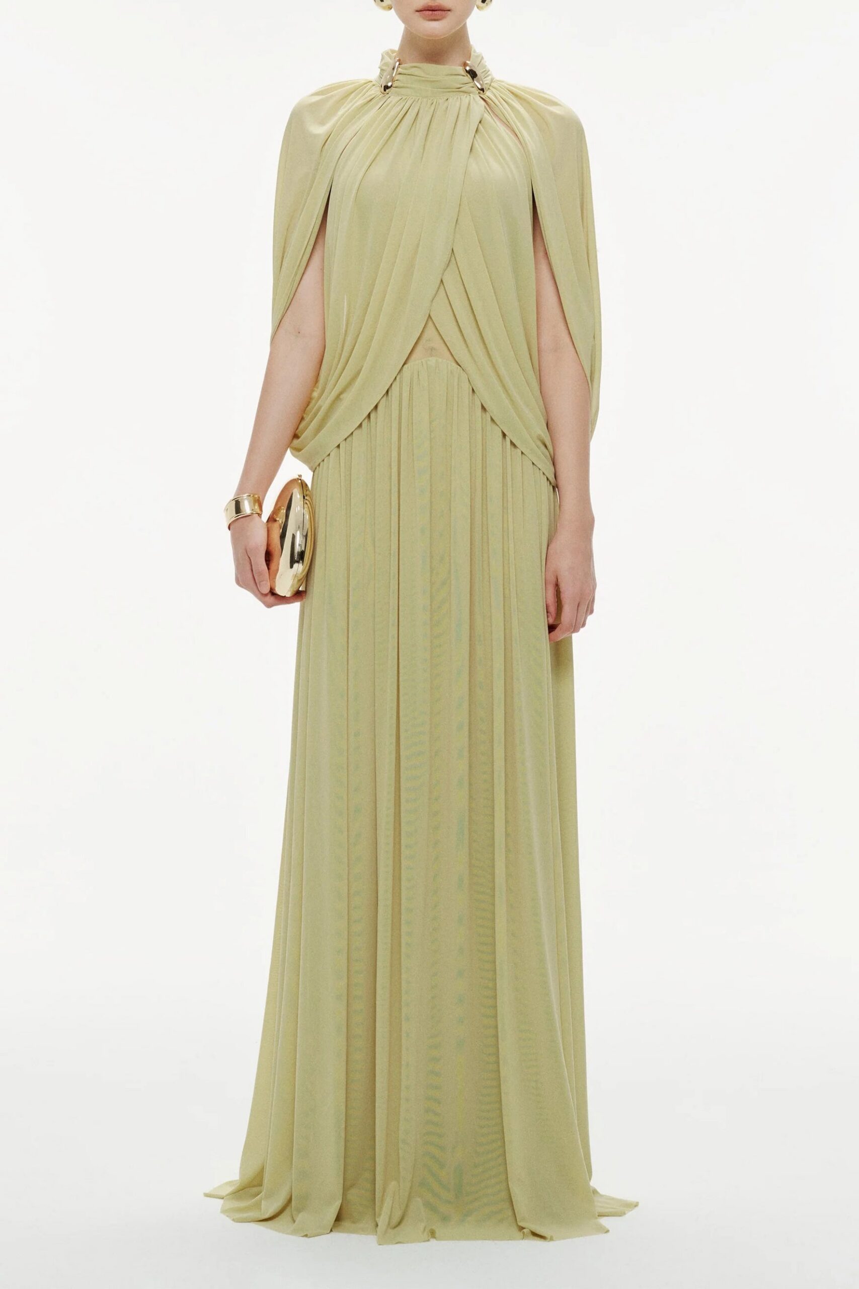 LEONA GREEN DRAPED CAPE MAXI DRESS