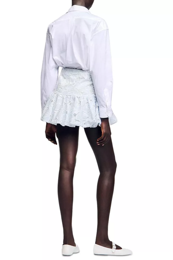 SKY BLUE LACE FLOWER EMBROIDERY MINI SKIRT
