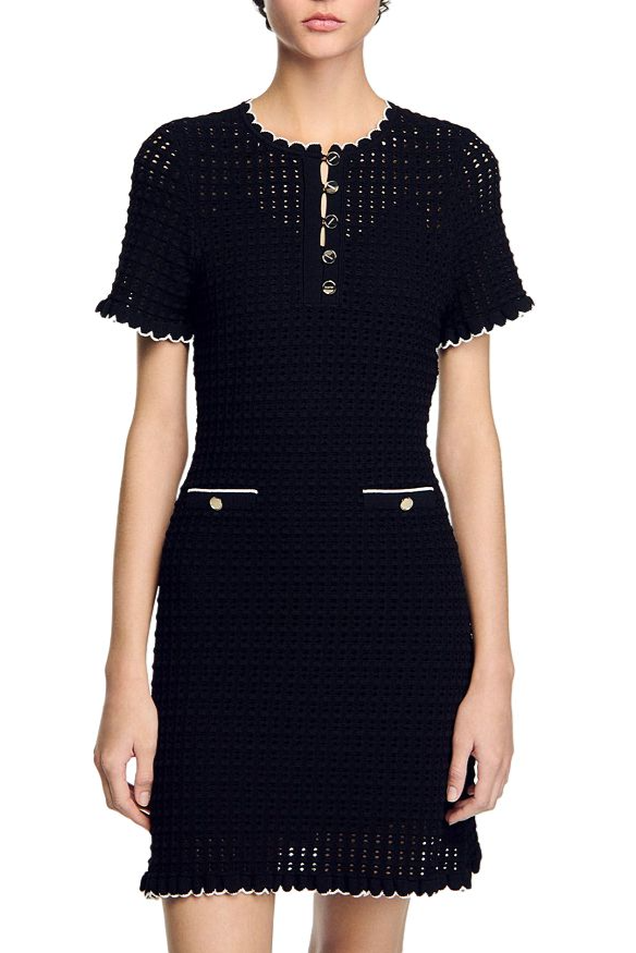 SIMONA HOLLOW KNIT MINI DRESS BLACK