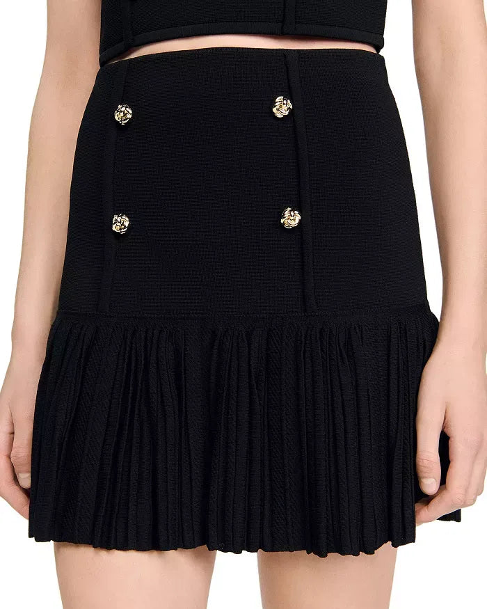 MARCIA BLACK DOUBLE BREASTED RUFFLE MINI SKIRT