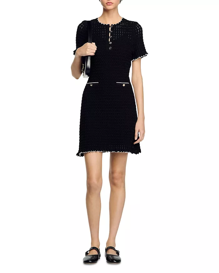 SIMONA HOLLOW KNIT MINI DRESS BLACK