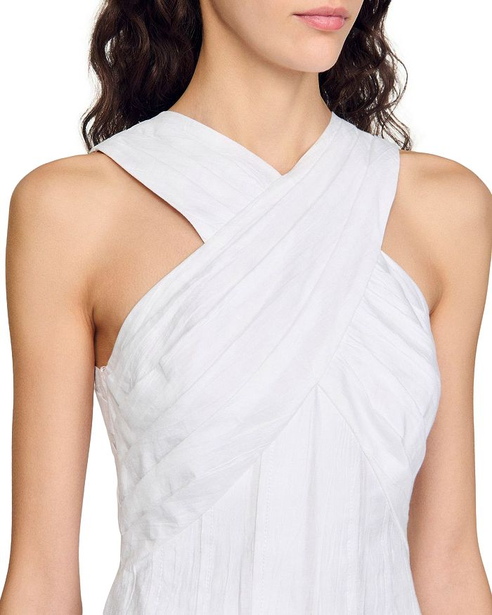 HIGH CROSSOVER V-NECK PLEATED MAXI DRESS WHITE